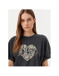 T-shirt lucy coeur léopard gris anthracite femme - Only