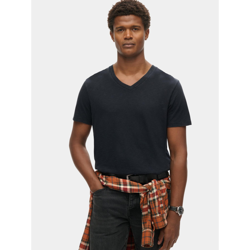 T-shirt flammé manches courtes et col v bleu nuit homme - Superdry