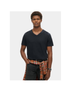 T-shirt flammé manches courtes et col v bleu nuit homme - Superdry