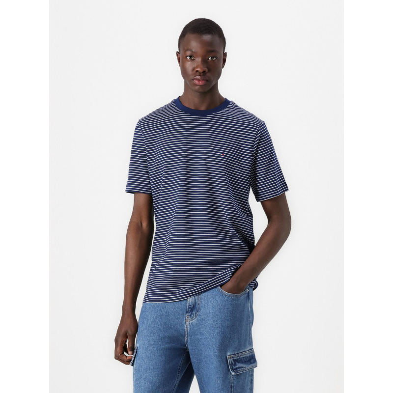 T-shirt rayé regular petit logo bleu homme - Tommy Hilfiger