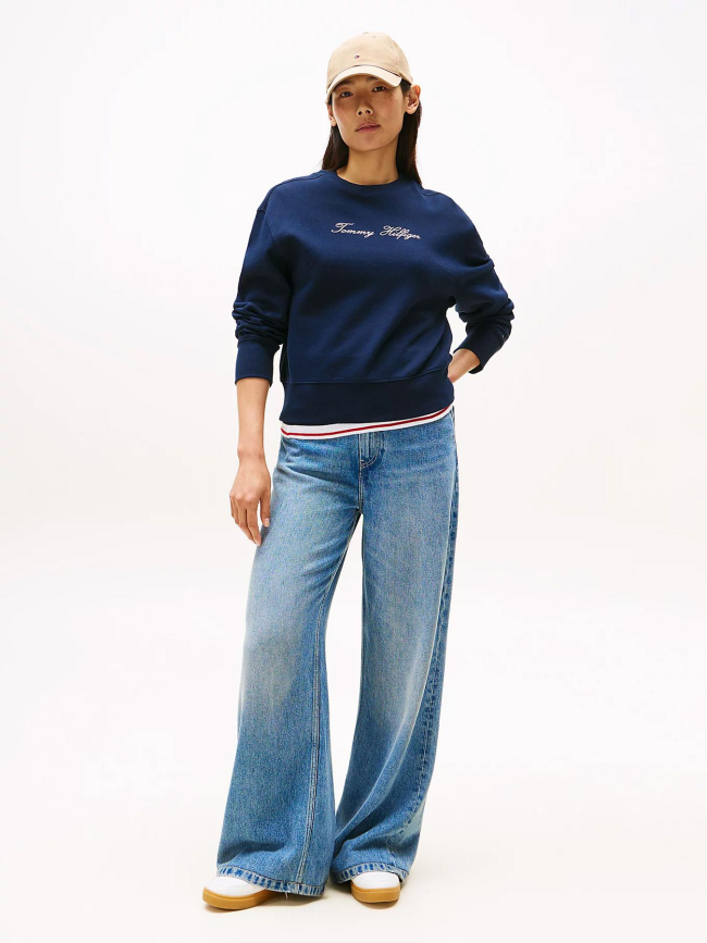 Sweat logo script argenté bleu marine femme - Tommy Hilfiger