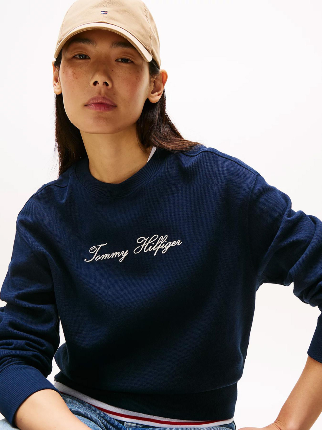 Sweat logo script argenté bleu marine femme - Tommy Hilfiger