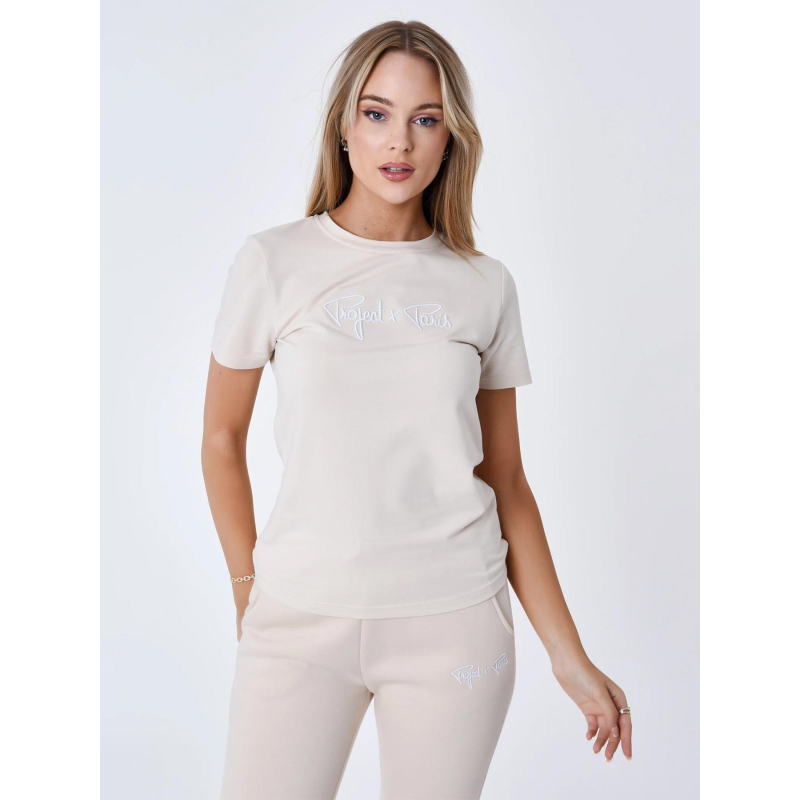 T-shirt à logo signature brodé beige femme - Project X Paris