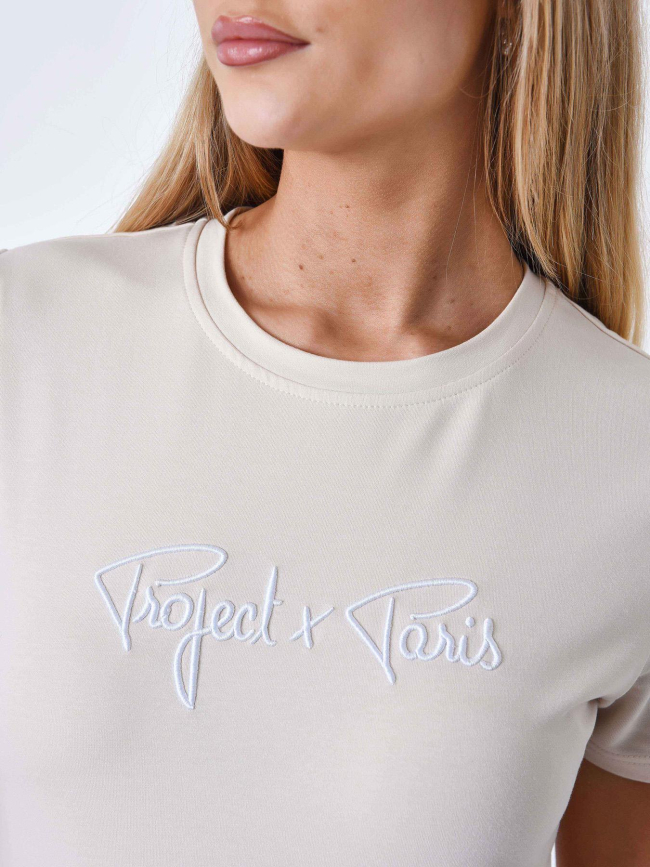 T-shirt à logo signature brodé beige femme - Project X Paris