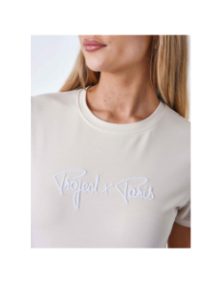 T-shirt à logo signature brodé beige femme - Project X Paris