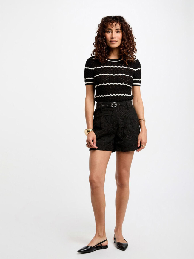 T-shirt en maille rayé clema noir femme - Morgan