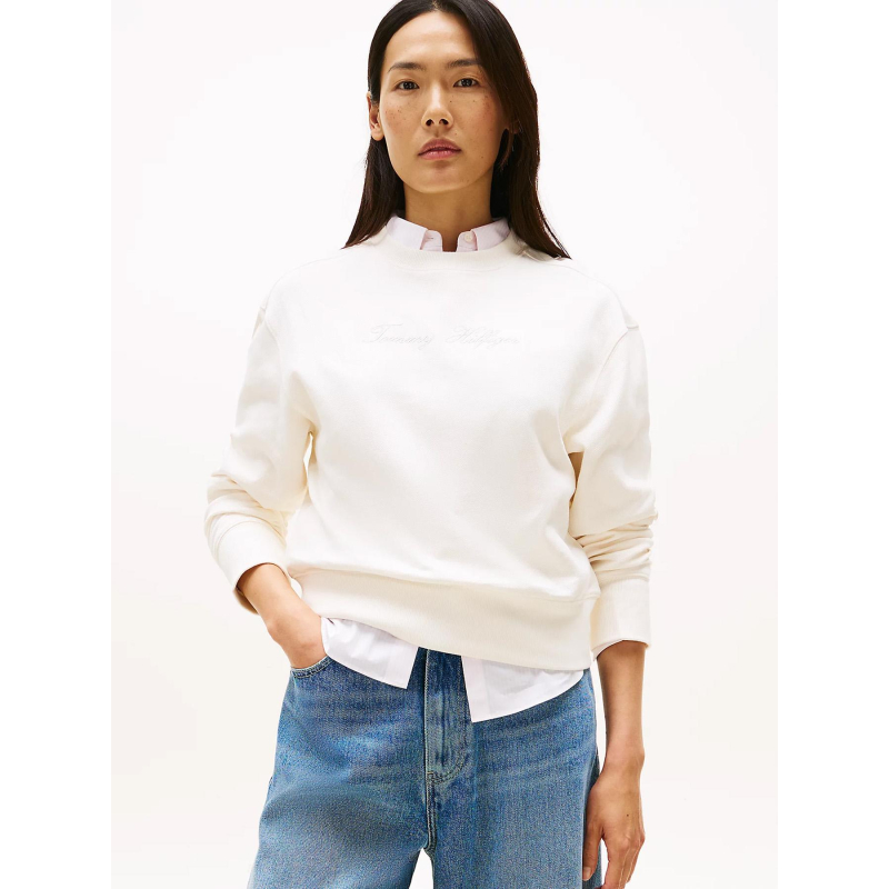 Sweat logo script argenté blanc femme - Tommy Hilfiger