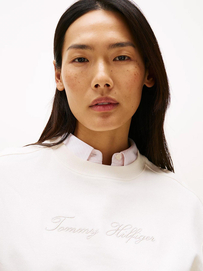 Sweat logo script argenté blanc femme - Tommy Hilfiger