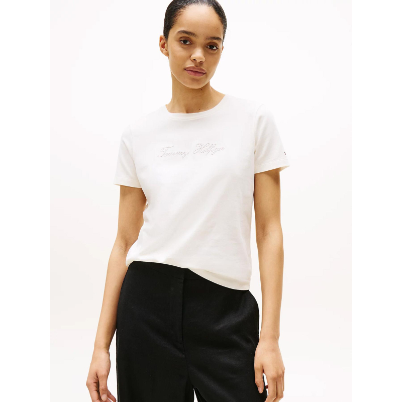T-shirt logo script argenté blanc femme - Tommy Hilfiger