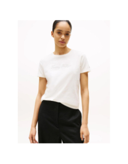 T-shirt logo script argenté blanc femme - Tommy Hilfiger