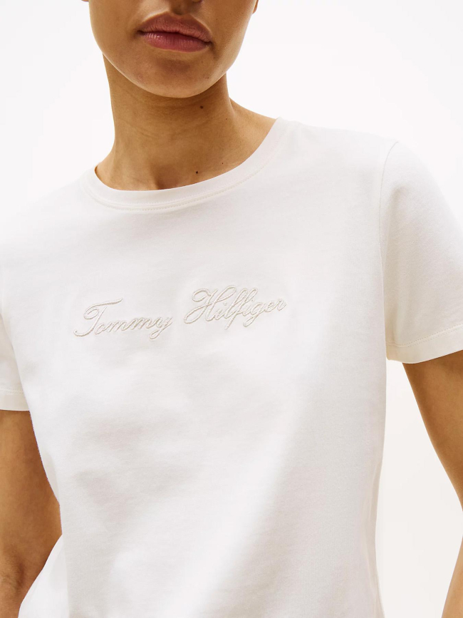 T-shirt logo script argenté blanc femme - Tommy Hilfiger