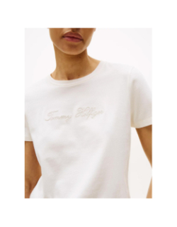 T-shirt logo script argenté blanc femme - Tommy Hilfiger