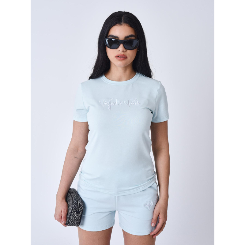 T-shirt à logo signature brodé bleu ciel femme - Project X Paris