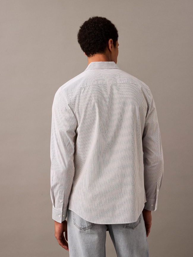 Chemise slim rayée en popeline blanc homme - Calvin Klein