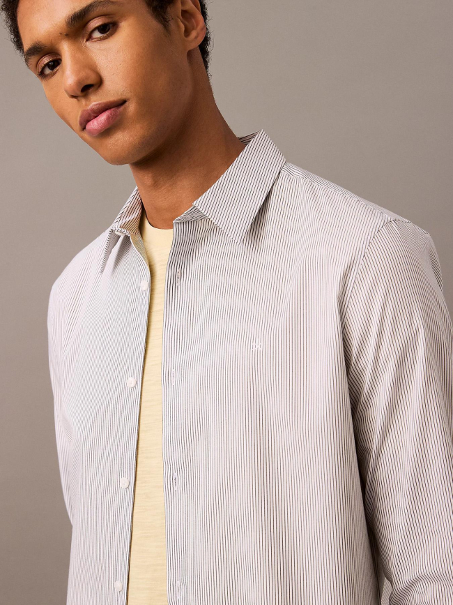 Chemise slim rayée en popeline blanc homme - Calvin Klein
