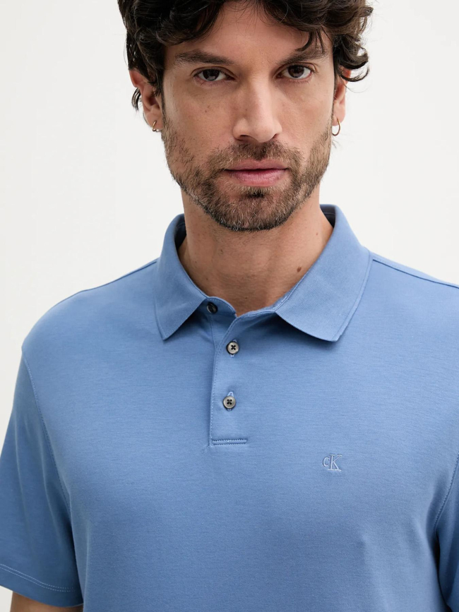 Polo à manches courtes en coton pima bleu homme - Calvin Klein