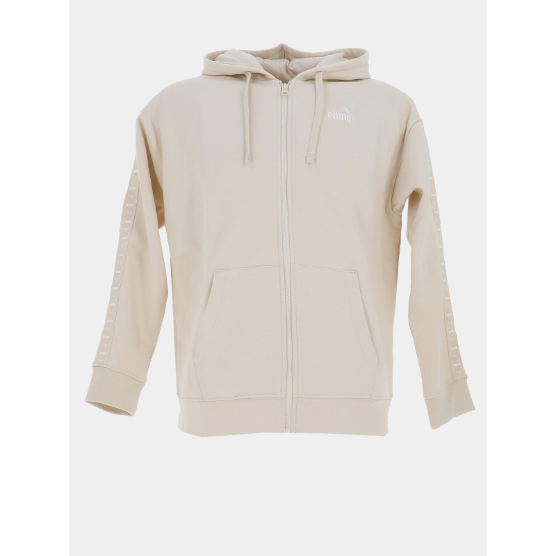 Sweat à capuche zippé ess tape relaxed beige femme - Puma