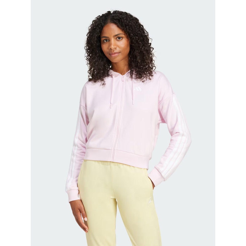 Sweat à capuche zippé 3 bandes essentials rose femme - Adidas
