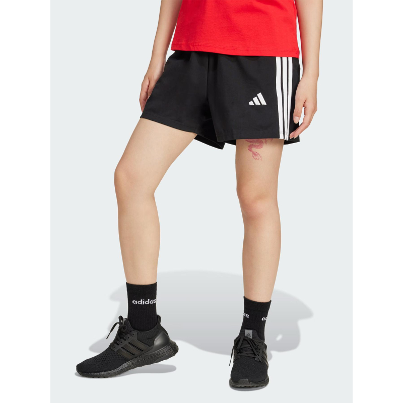 Short de sport 3 bandes noir et blanc femme - Adidas