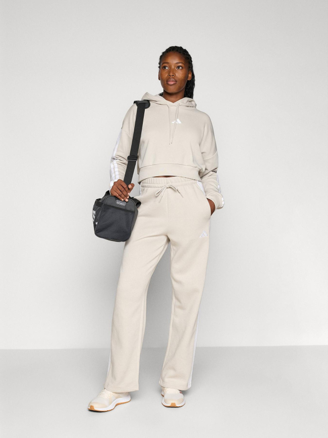 Sweat à capuche crop 3 bandes beige femme - Adidas