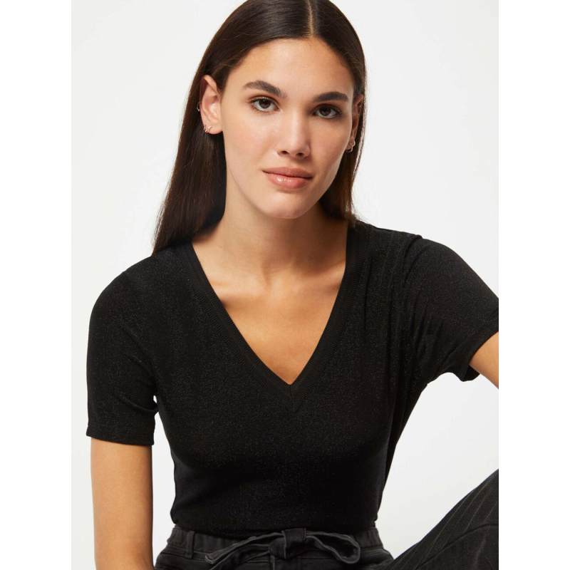 T-shirt brillant à col en v diwi noir femme - Morgan
