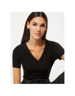 T-shirt brillant à col en v diwi noir femme - Morgan