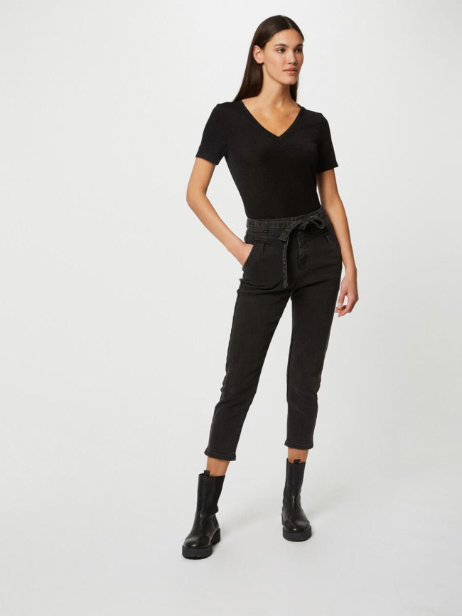 T-shirt brillant à col en v diwi noir femme - Morgan