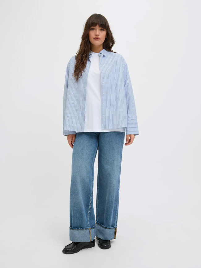 Chemise en popeline rayée jxcaro bleu femme - JJXX