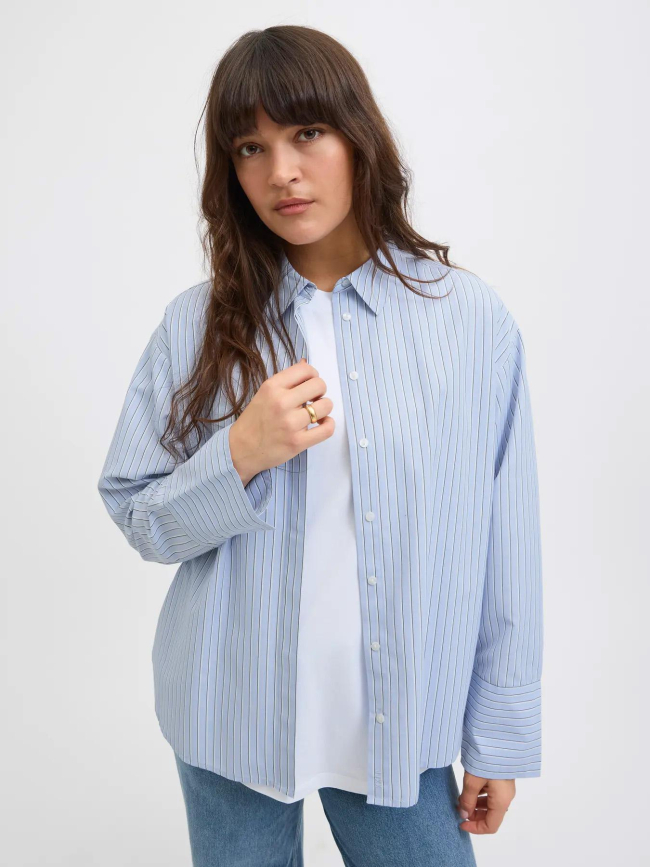 Chemise en popeline rayée jxcaro bleu femme - JJXX