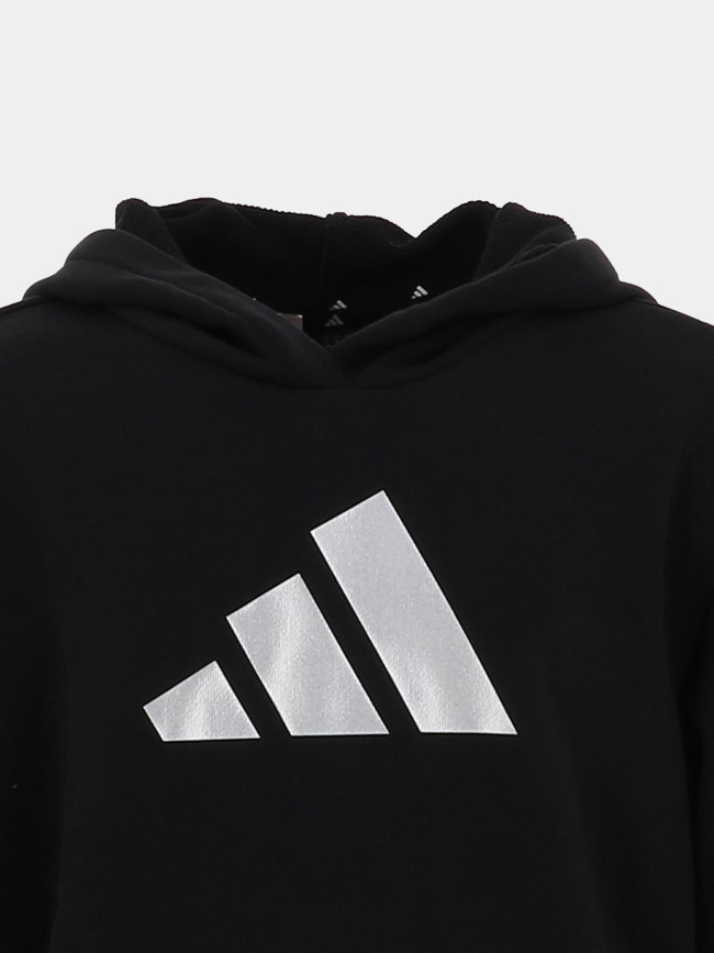 Sweat à capuche glam logo argenté brillant noir fille - Adidas