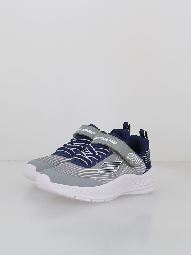 Baskets à scratch microspec advance gris bleu enfant - Skechers