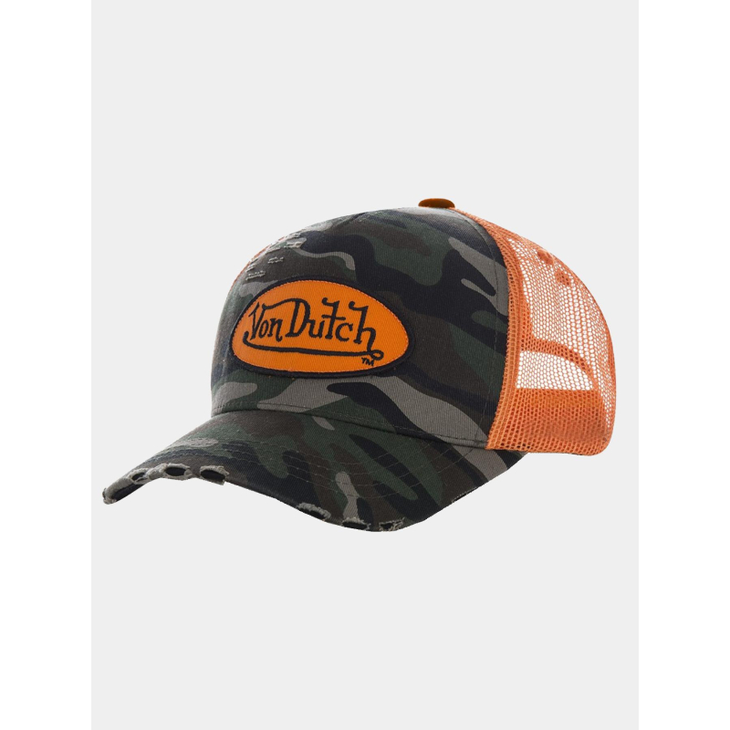 Casquette trucker camo usé vert et orange homme - Von Dutch