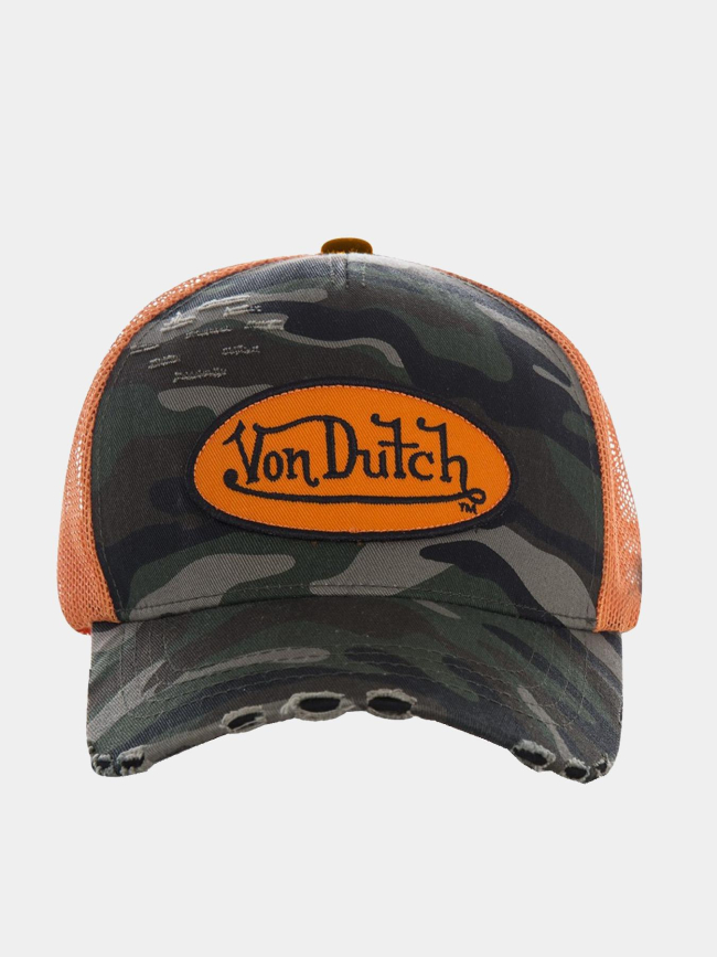 Casquette trucker camo usé vert et orange homme - Von Dutch