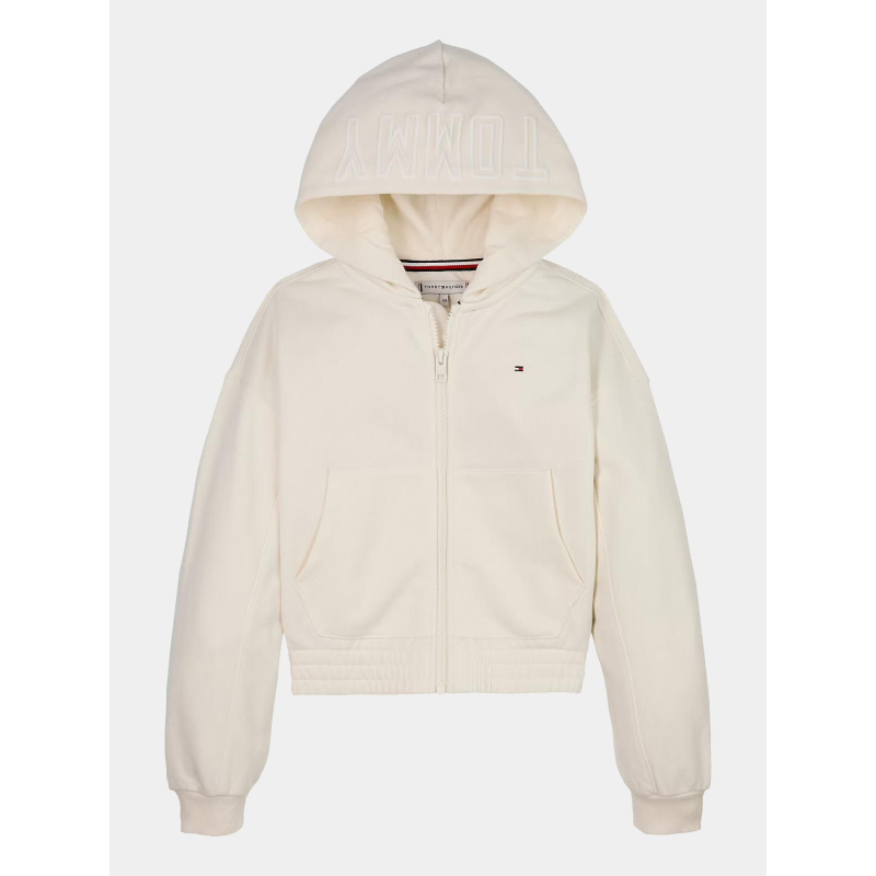 Veste à capuche zippée et logo texturé beige fille - Tommy Hilfiger