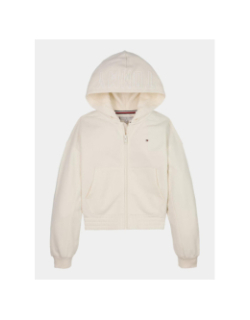 Veste à capuche zippée et logo texturé beige fille - Tommy Hilfiger