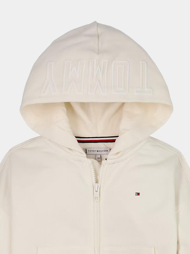 Veste à capuche zippée et logo texturé beige fille - Tommy Hilfiger