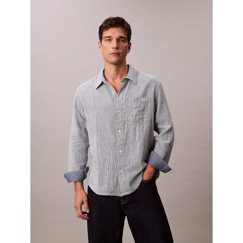 Chemise rayée en coton double face bleu homme - Calvin Klein Jeans