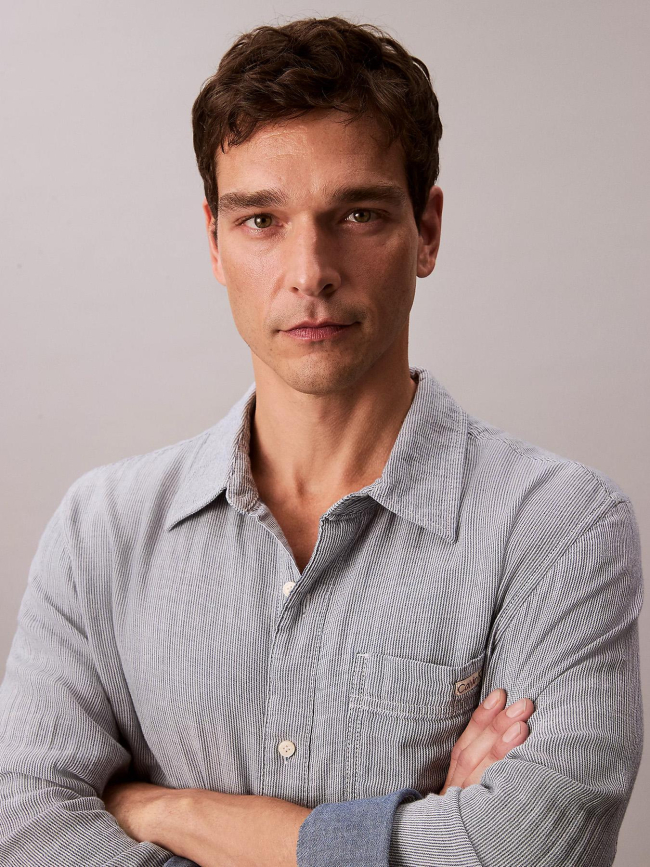 Chemise rayée en coton double face bleu homme - Calvin Klein Jeans