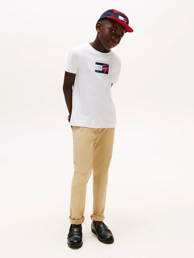 T-shirt à col ras-du-cou et logo signature blanc garçon - Tommy Hilfiger