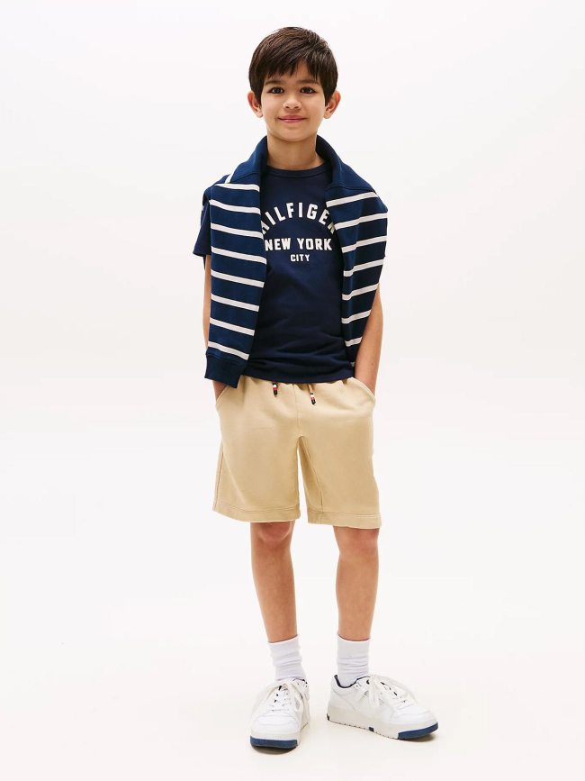 T-shirt à logo incurvé bleu marine garçon - Tommy Hilfiger