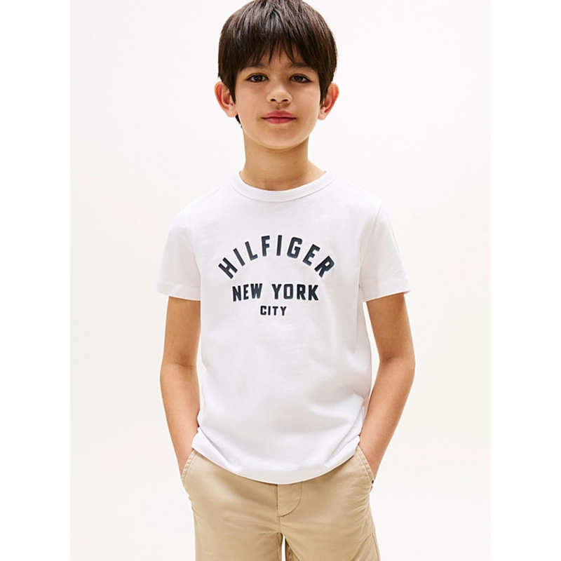 T-shirt logo incurvé blanc garçon - Tommy Hilfiger
