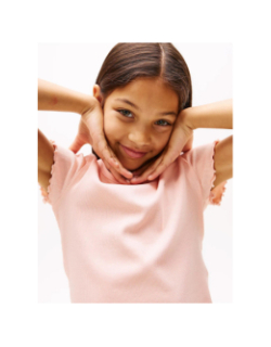 T-shirt côtelée a volants rose fille - Tommy Hilfiger