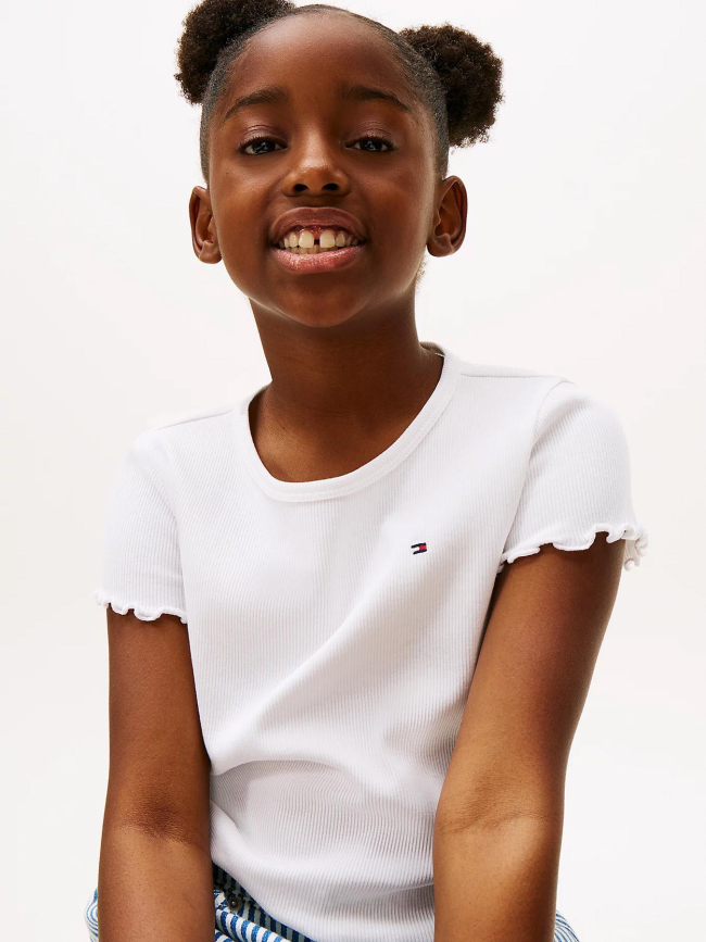 T-shirt extra slim à bordures à volants blanc fille - Tommy Hilfiger