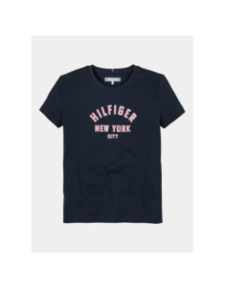 T-shirt à logo nyc pailleté en demi-cercle bleu fille - Tommy Hilfiger
