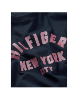 T-shirt à logo nyc pailleté en demi-cercle bleu fille - Tommy Hilfiger