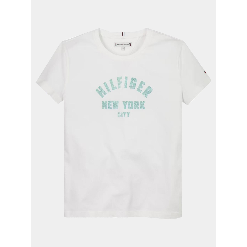 T-shirt à logo nyc pailleté en demi-cercle blanc fille - Tommy Hilfiger