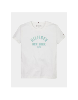 T-shirt à logo nyc pailleté en demi-cercle blanc fille - Tommy Hilfiger