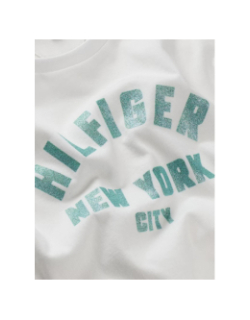 T-shirt à logo nyc pailleté en demi-cercle blanc fille - Tommy Hilfiger