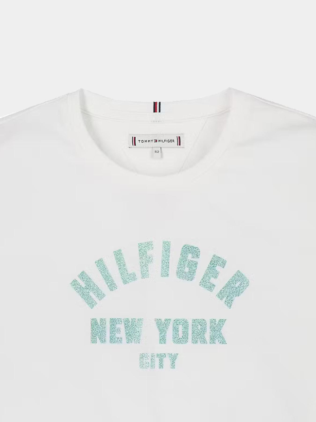 T-shirt à logo nyc pailleté en demi-cercle blanc fille - Tommy Hilfiger