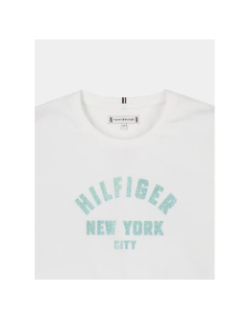 T-shirt à logo nyc pailleté en demi-cercle blanc fille - Tommy Hilfiger